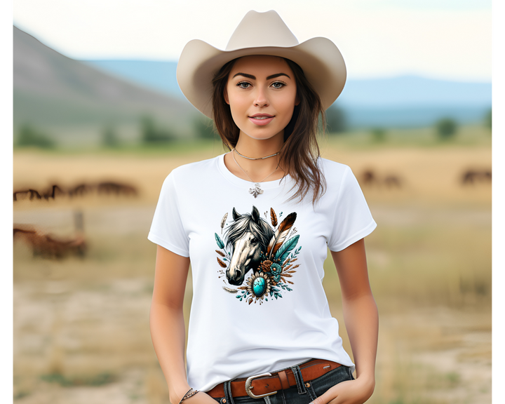 Women's Turquoise and Horses T-Shirt