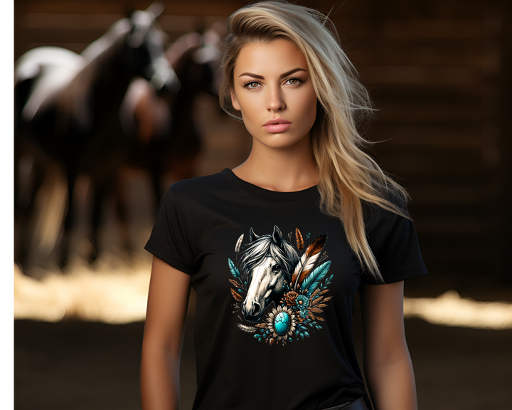 Women's Turquoise and Horses T-Shirt