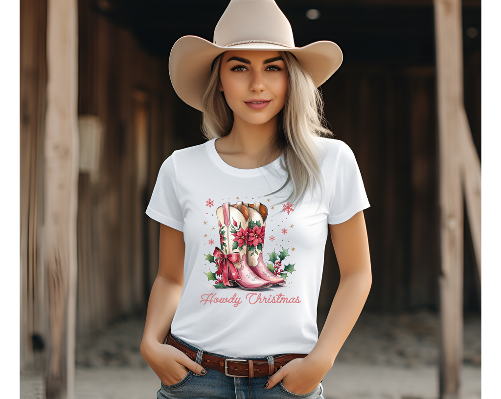 Pink Howdy Christmas T-Shirt - [farm_afternoons]