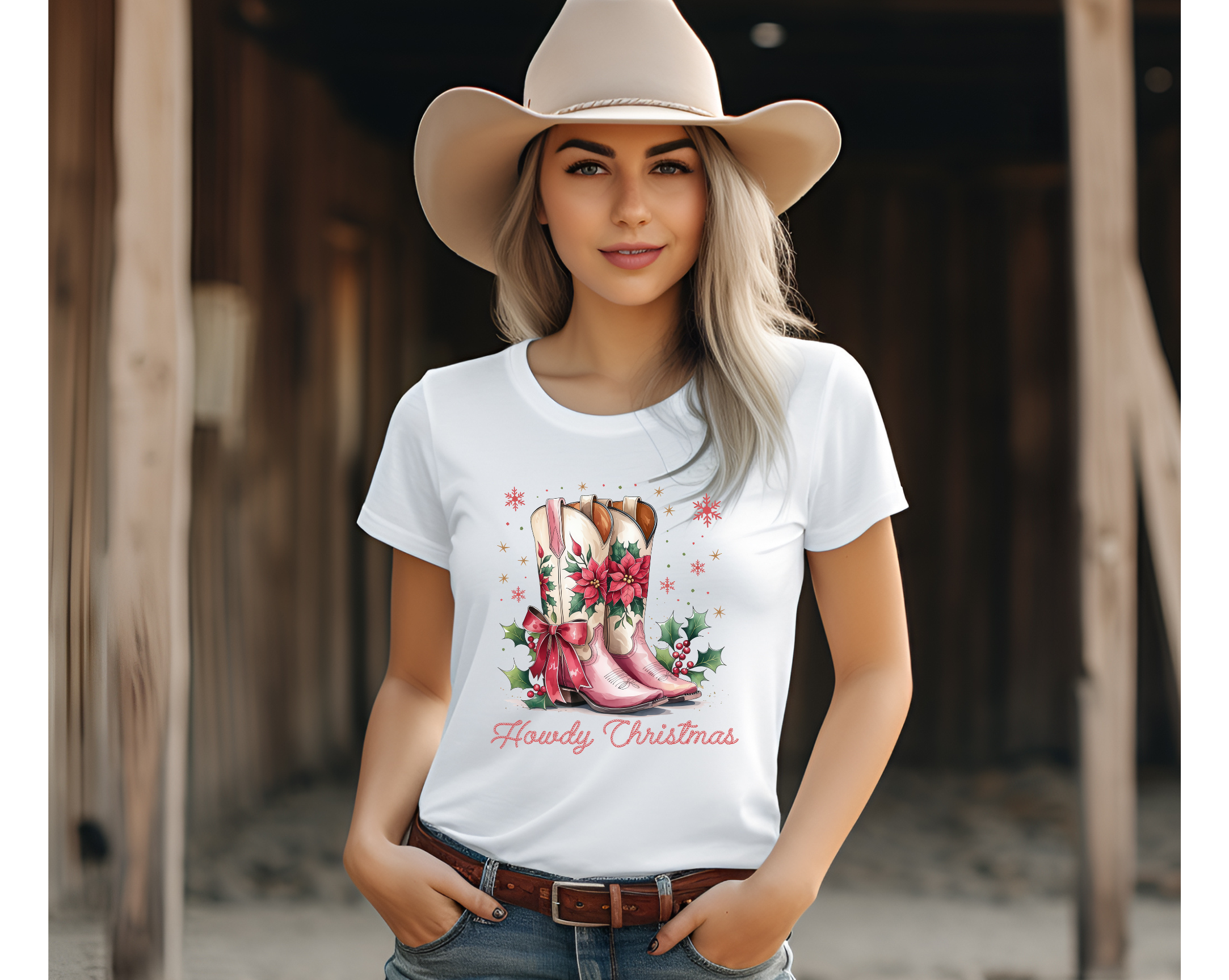 Pink Howdy Christmas T-Shirt - [farm_afternoons]