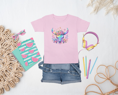 Girls Iridescent Bull Skull T-Shirt