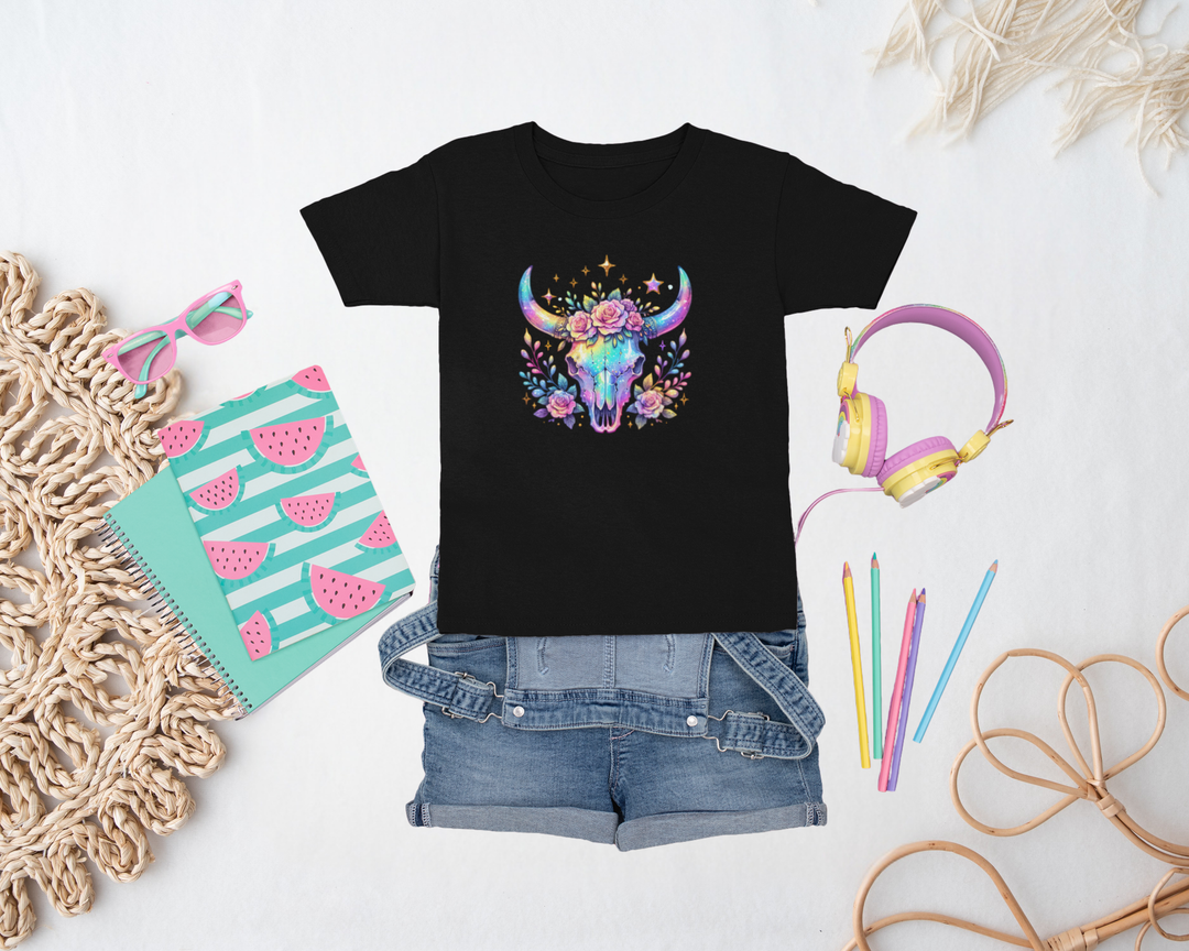 Girls Iridescent Bull Skull T-Shirt