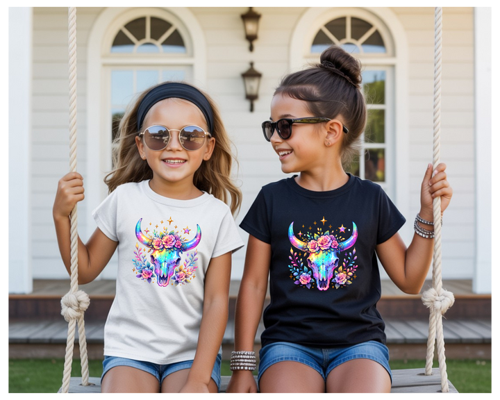 Girls Iridescent Bull Skull T-Shirt