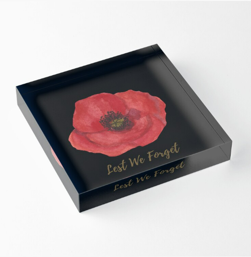 Anzac Day Poppy Acrylic Block - [farm_afternoons]