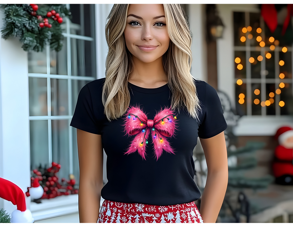Women's Pink Christmas Bow - [farm_afternoons]
