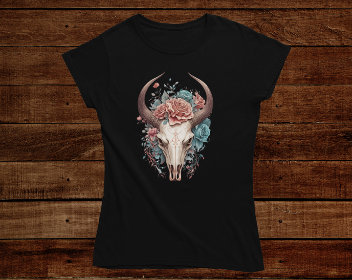 Women's Boho Floral Skull Tee