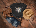Women's Floral Feather Skull Tee - [farm_afternoons]