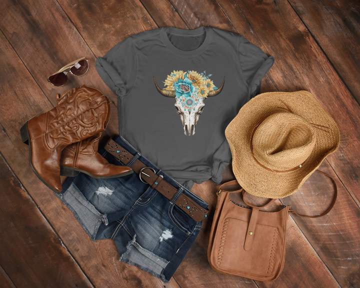 Women's Sunflower Bull Skull Tee