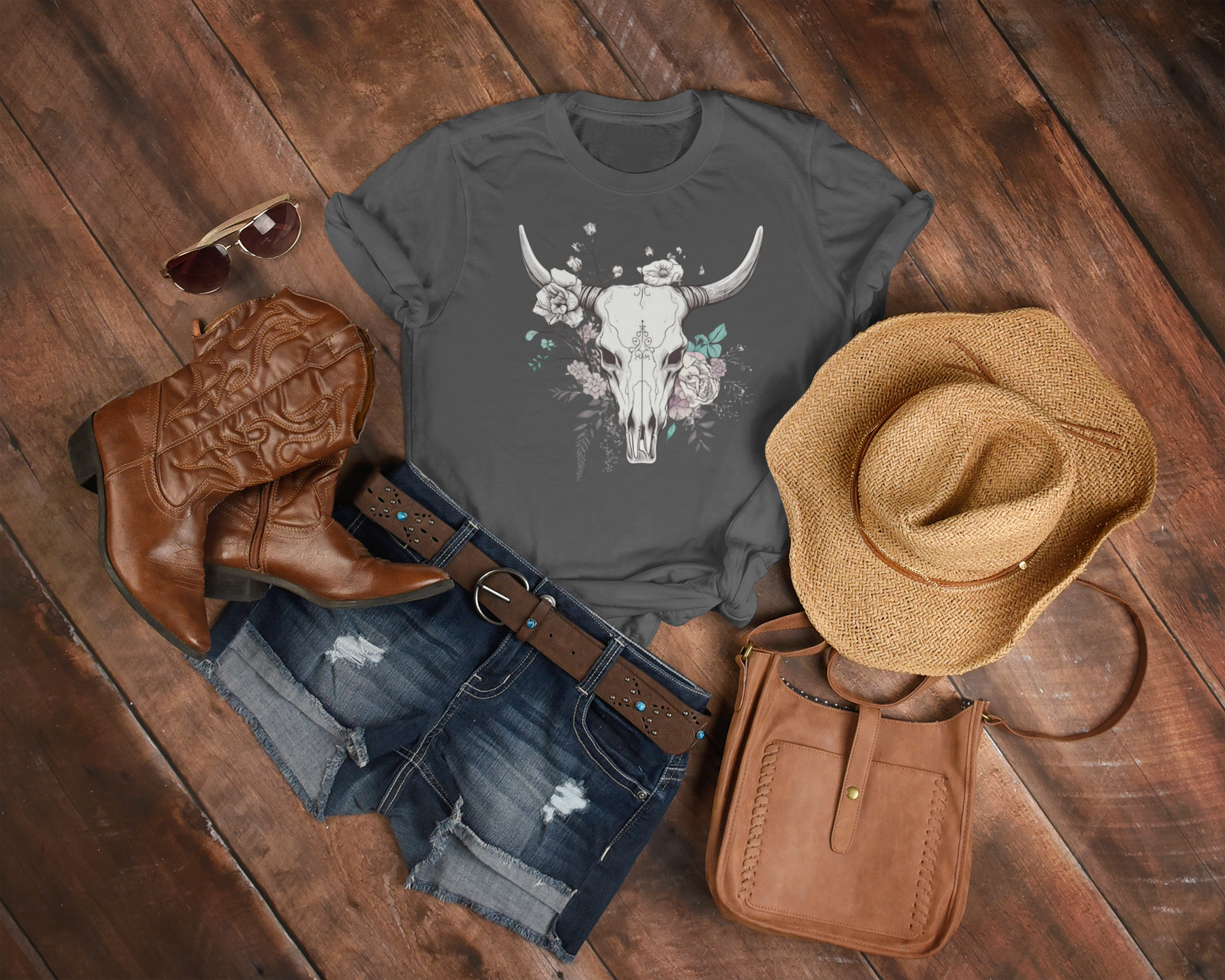 Women's Vintage Western Skull - [farm_afternoons]