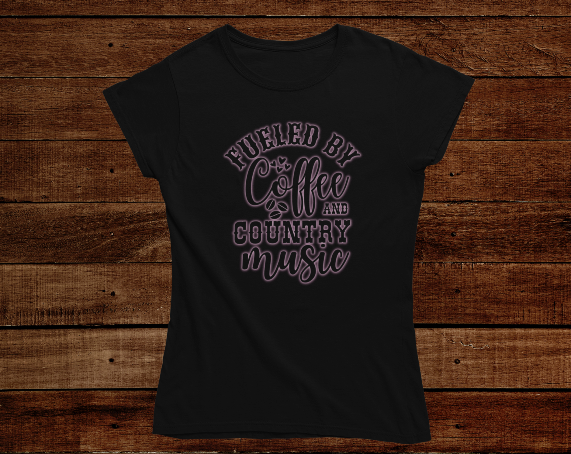 Women's Pink Coffee & Country Music Tee - [farm_afternoons]