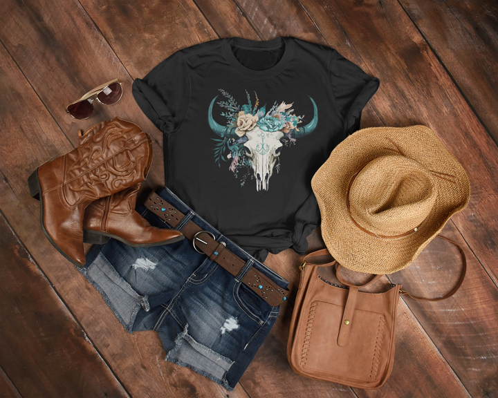 Women's Green Bull Skull Tee