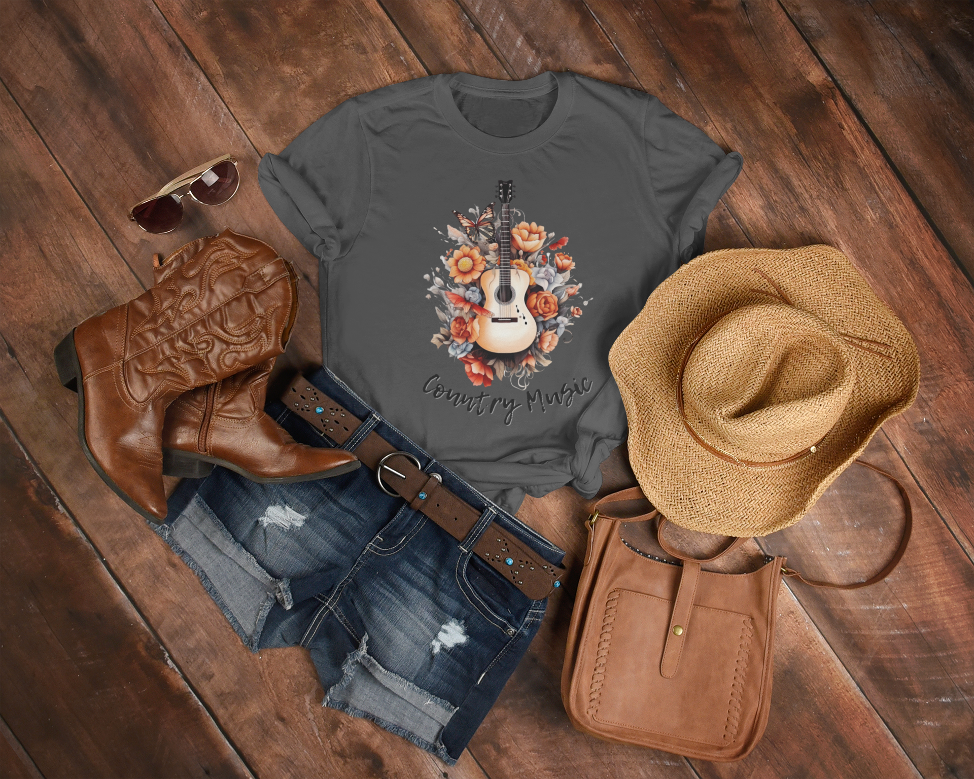 Women's Floral Country Music T-Shirt - [farm_afternoons]