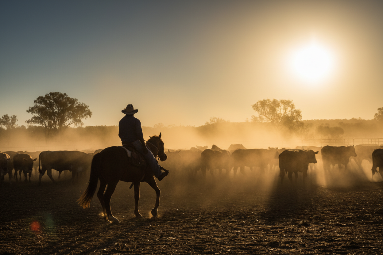 Farm Afternoons Hero - Stockman at Sunset