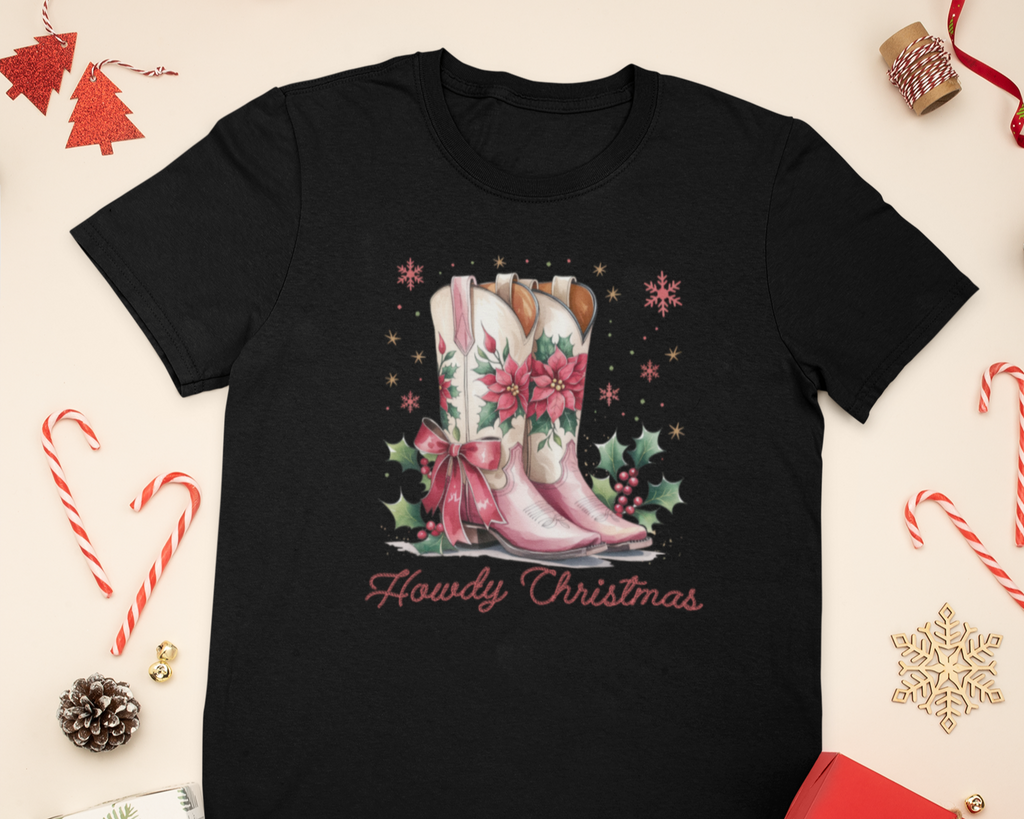 Pink Howdy Christmas T-Shirt - [farm_afternoons]