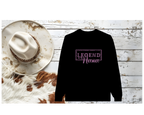 western flat lat sweater black with purple distressed legend Nana