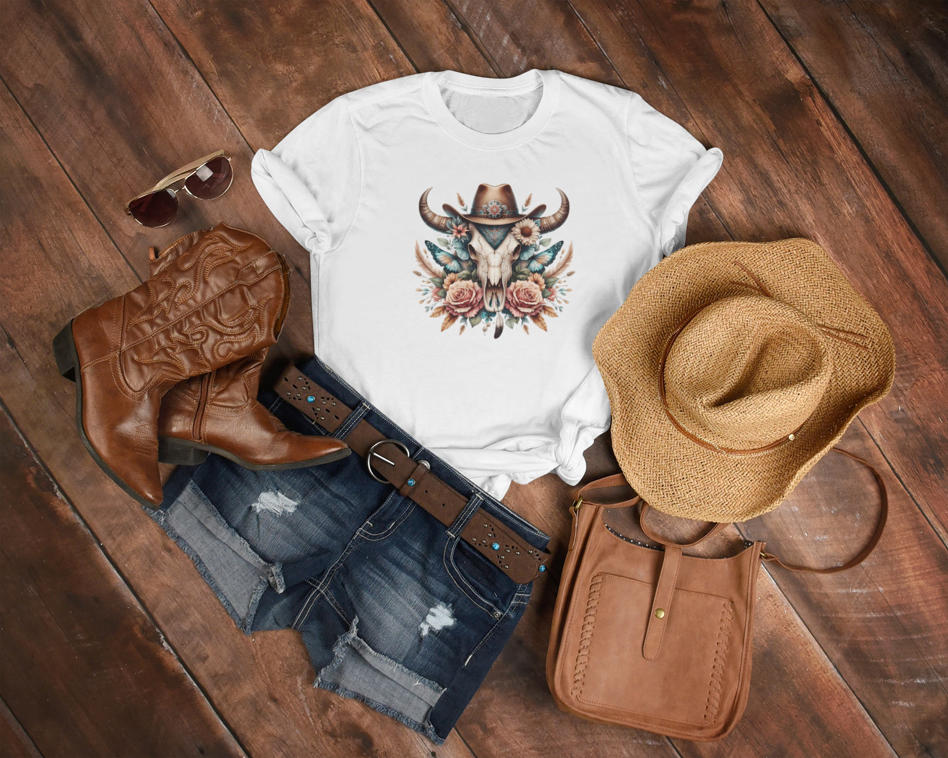 Women's Wild West Rose Cowgirl  T-Shirt