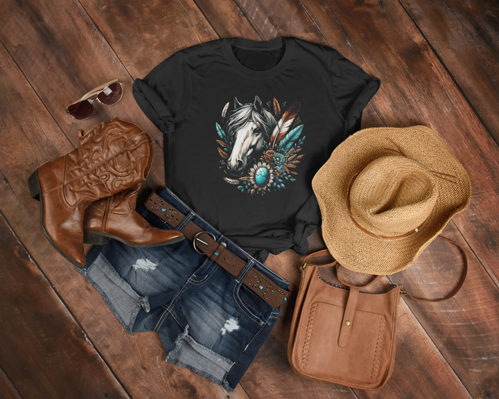 Women's Turquoise and Horses T-Shirt
