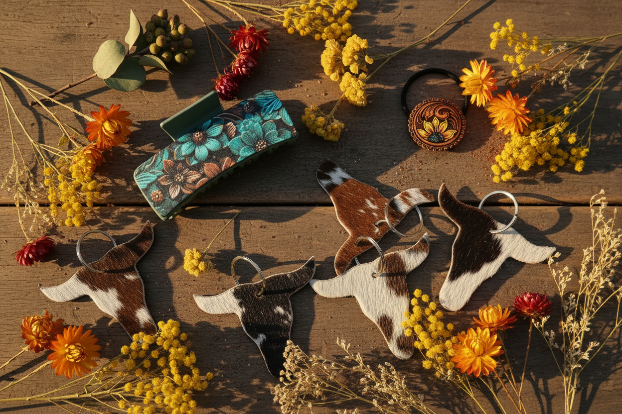 Western Accessories Flat Lay with Wildflowers