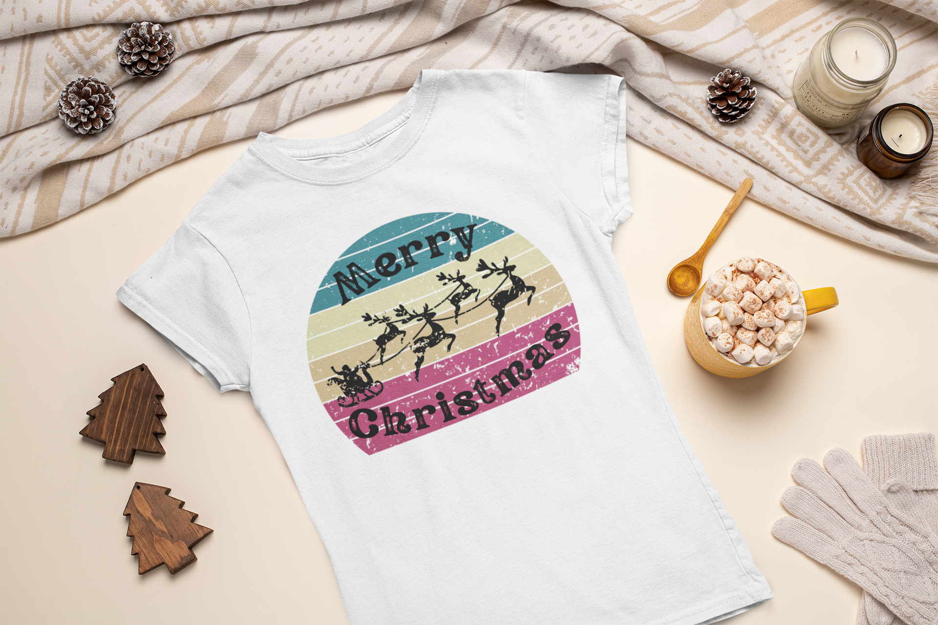 Women's Retro Vintage Christmas T-shirt - [farm_afternoons]