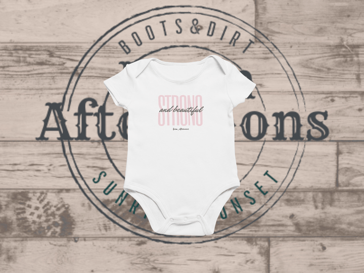 Pink Strong & Beautiful - Baby Short Sleeve Onesies - [farm_afternoons]