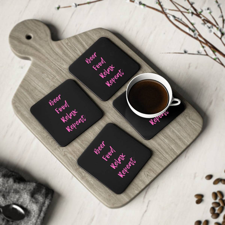 Beer Food Relax Repeat Coasters - [farm_afternoons]