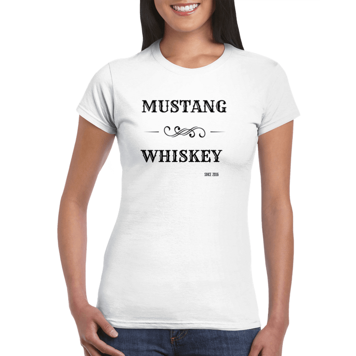 Women's White Mustang Whiskey T-shirt - [farm_afternoons]