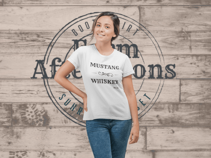 Women's White Mustang Whiskey T-shirt - [farm_afternoons]