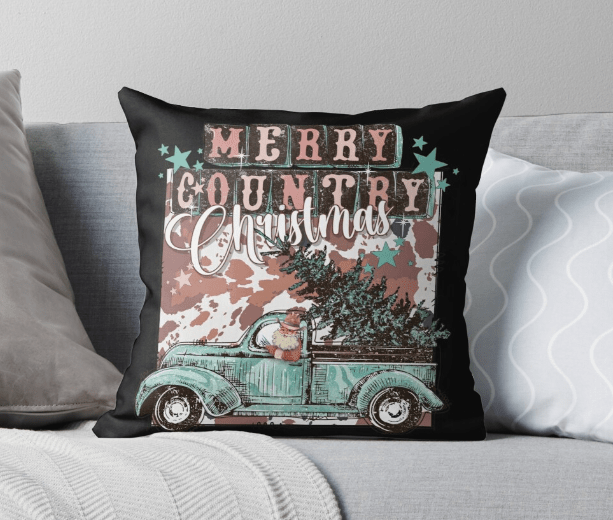 Merry Country Christmas Throw pillow - [farm_afternoons]