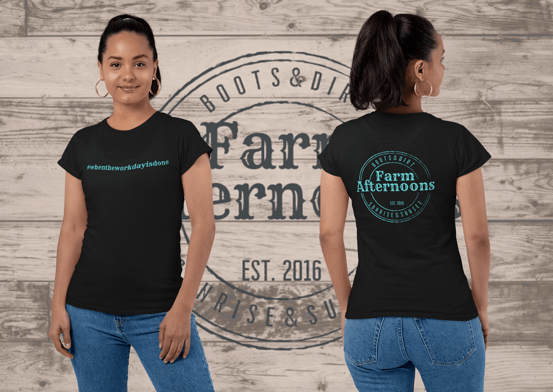 Womens Aqua Merch T-shirt - [farm_afternoons]