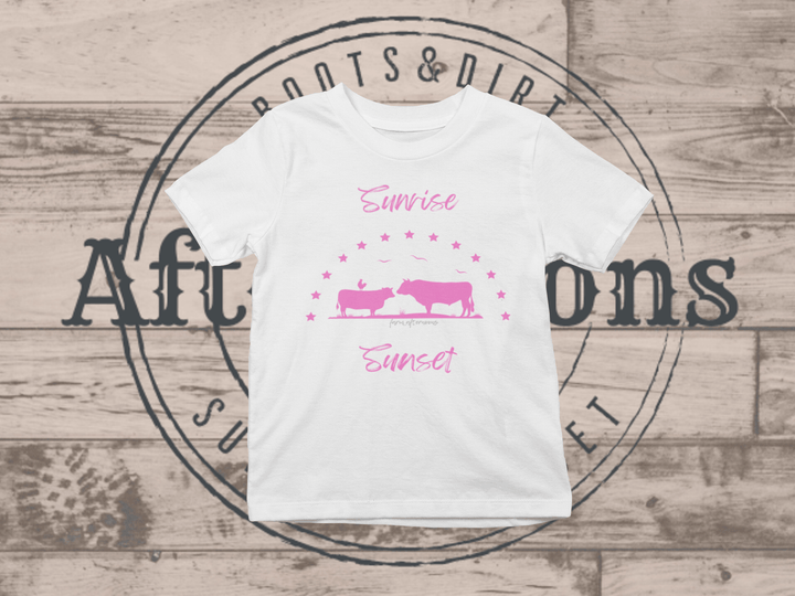 Girls Pink Sunrise Sunset -  Crewneck T-shirt - [farm_afternoons]