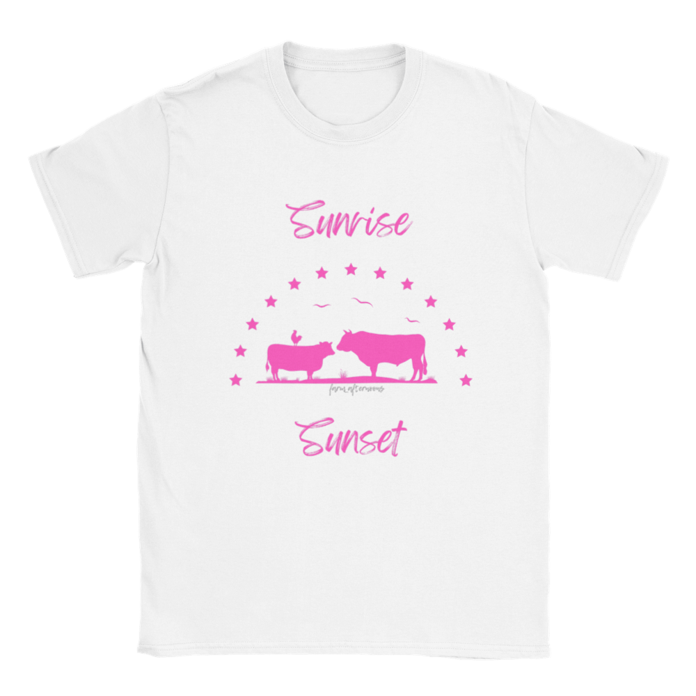 Girls Pink Sunrise Sunset -  Crewneck T-shirt - [farm_afternoons]