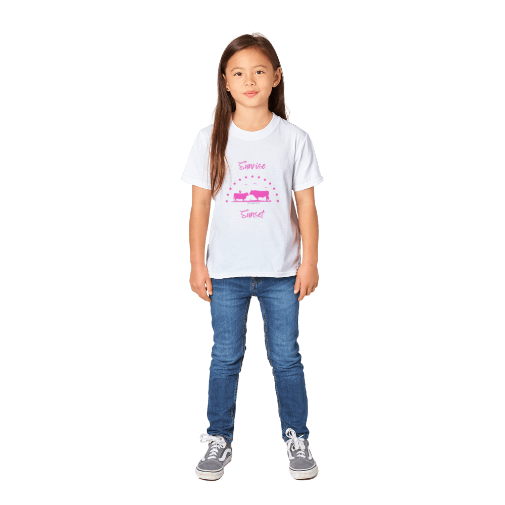 Girls Pink Sunrise Sunset -  Crewneck T-shirt - [farm_afternoons]