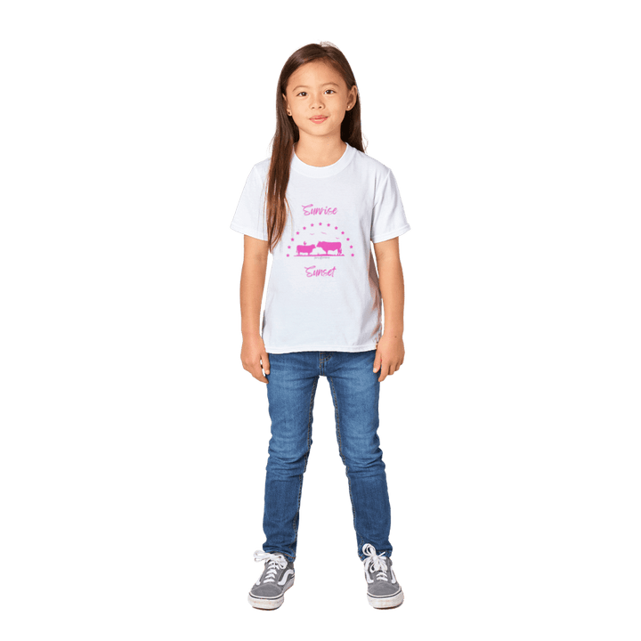 Girls Pink Sunrise Sunset -  Crewneck T-shirt - [farm_afternoons]