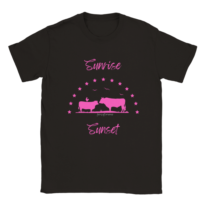 Girls Pink Sunrise Sunset -  Crewneck T-shirt - [farm_afternoons]