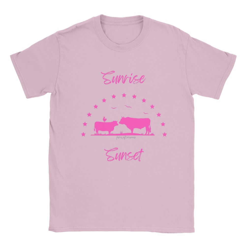 Girls Pink Sunrise Sunset -  Crewneck T-shirt - [farm_afternoons]