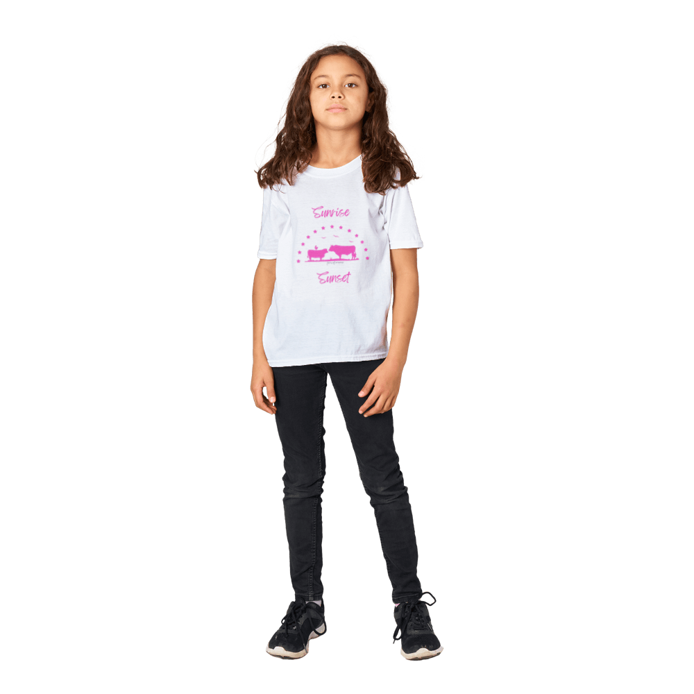 Girls Pink Sunrise Sunset -  Crewneck T-shirt - [farm_afternoons]